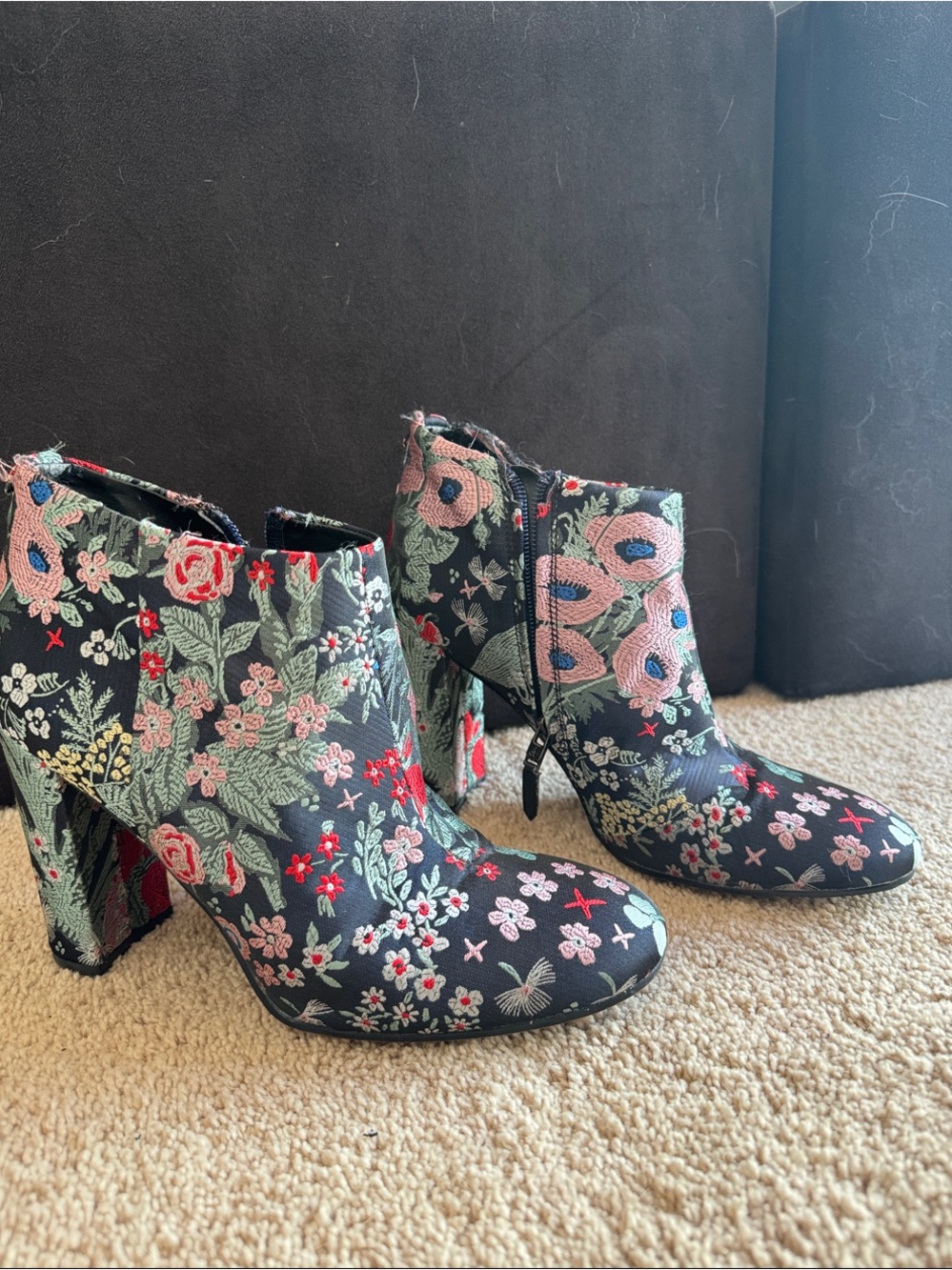 Black Floral Embroidered Ankle Boots - Sam Edelman